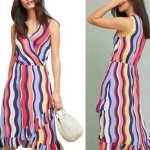 Plenty by Tracy Reese Daphne Midi Wrap Dress L Multicolor Vibrant Coastal Resort
